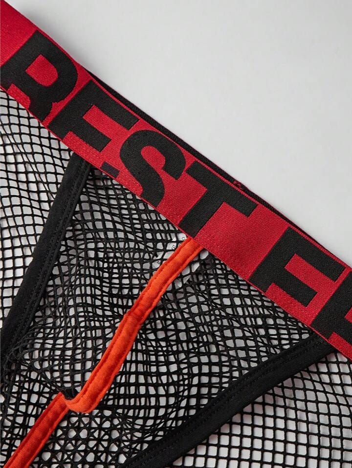 Men's Letter Print Mesh Thong Underwear